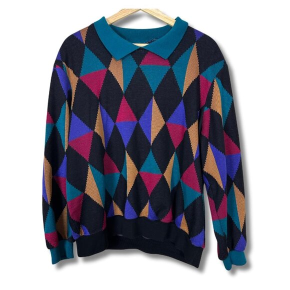 Vintage Cricket Lane Women's Sweater Pullover Collared Geometric Size XL - Picture 1 of 4